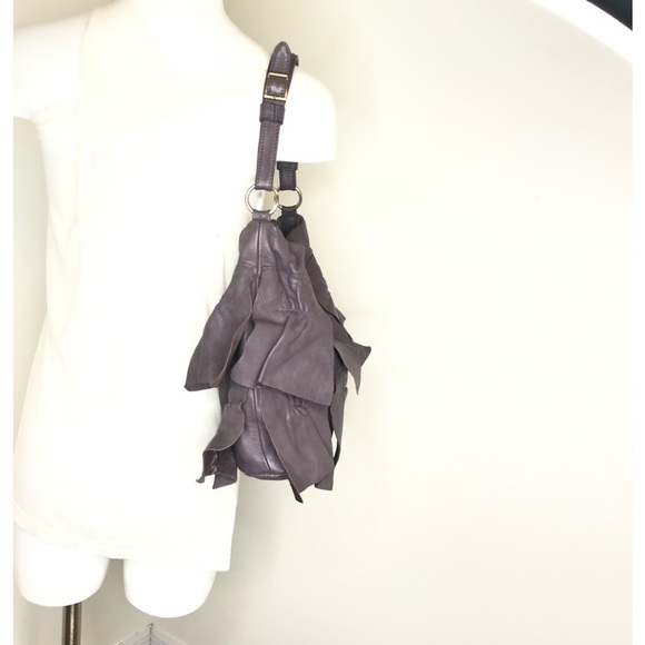 Le Bulga Lavender Ruffle Hobo Leather Shoulder Bag Made In Italy - Picture 5 of 16